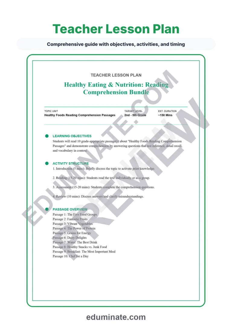 Healthy Foods Reading Comprehension Passages And Questions Worksheets Pack sample page 2