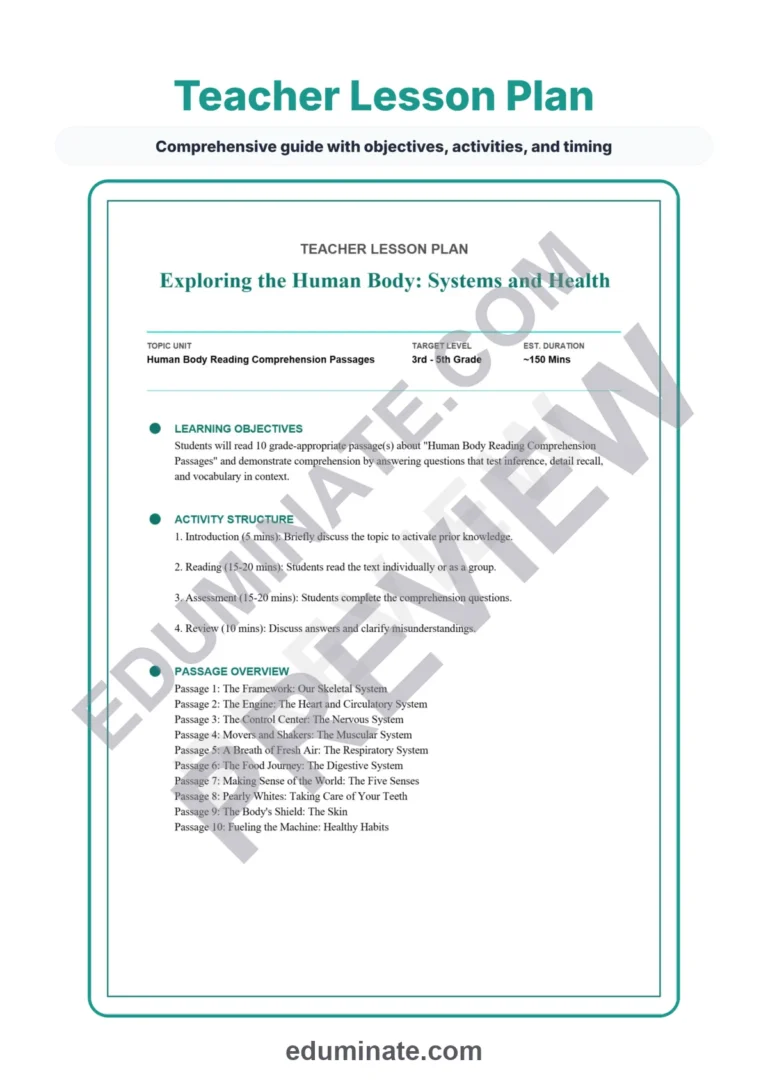 Human Body Reading Comprehension Passages And Questions Printable Worksheets sample page 2