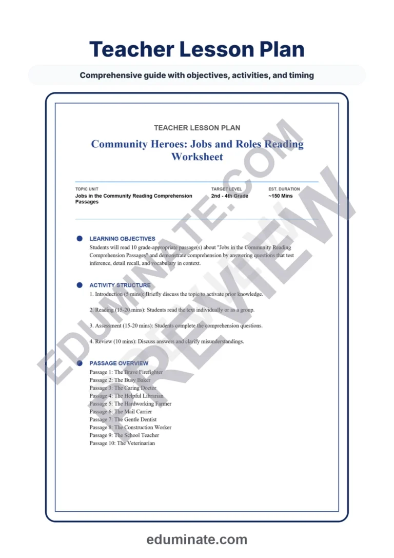 Community Helpers Reading Comprehension Passages And Questions Worksheets sample page 2