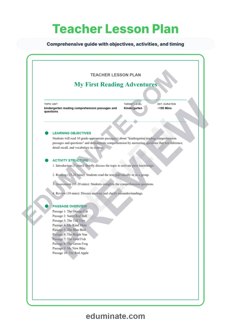 Kindergarten Reading Comprehension Passages and Questions Early Literacy Pack sample page 2