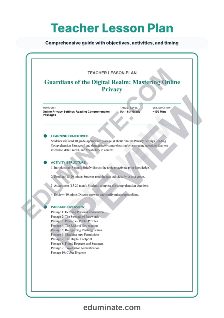 Online Privacy Reading Comprehension Passages And Questions Printable Pack sample page 2