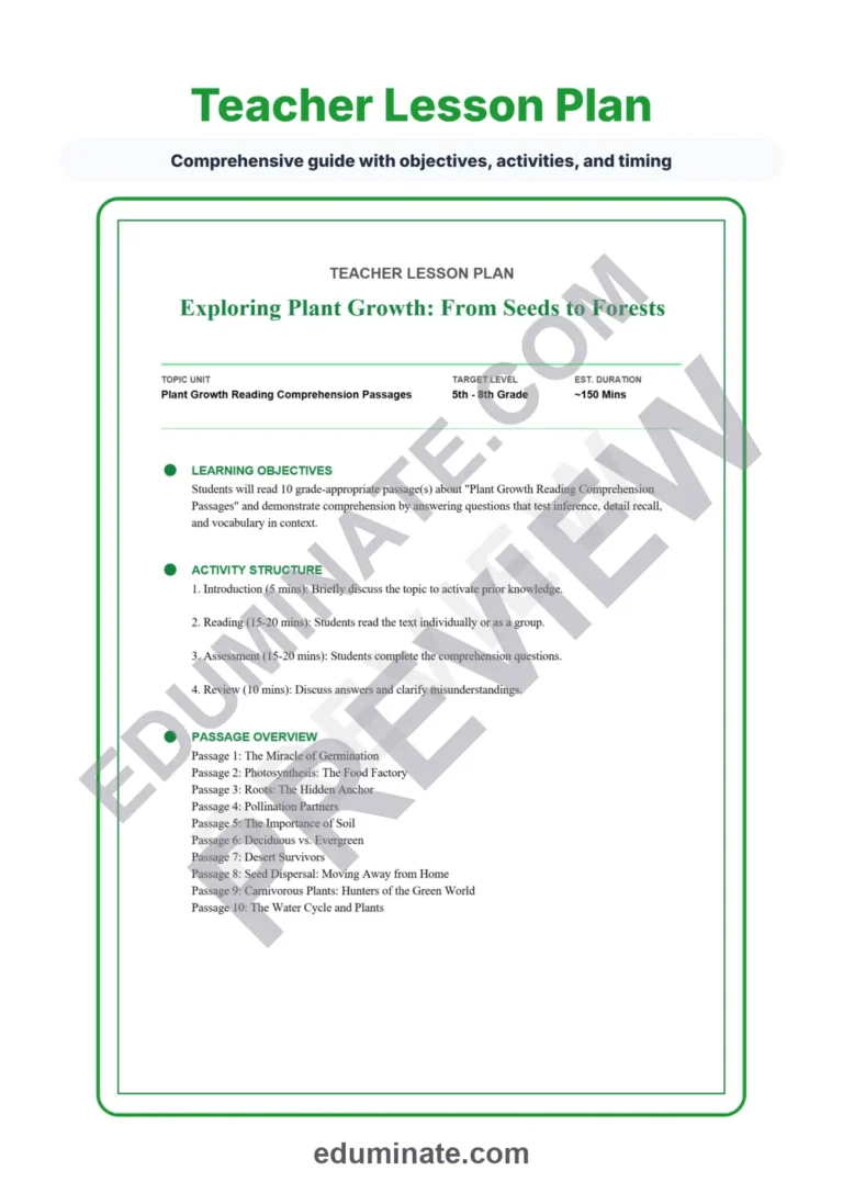 Plant Growth Reading Comprehension Passages And Questions Student Worksheets sample page 2