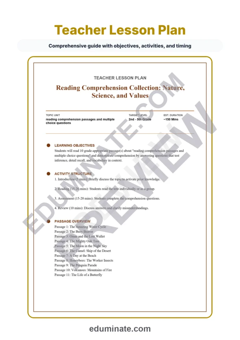 Reading Comprehension Passages and Multiple Choice Questions for Elementary sample page 2