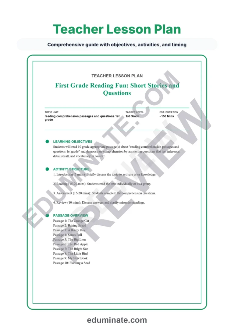 Reading Comprehension Activities – First Grade Reading Passages and Questions sample page 2