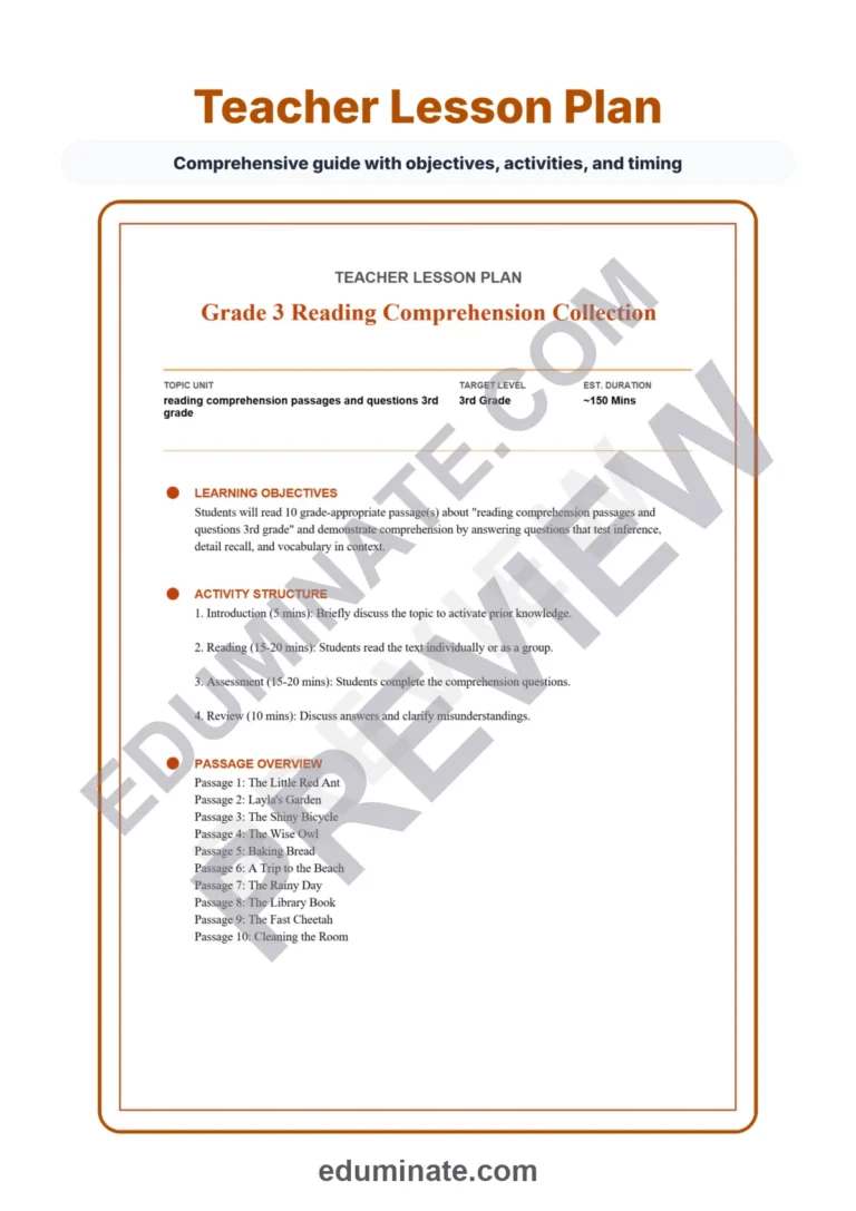 Third Grade Reading Comprehension Passages and Questions Student Reader Pack sample page 2