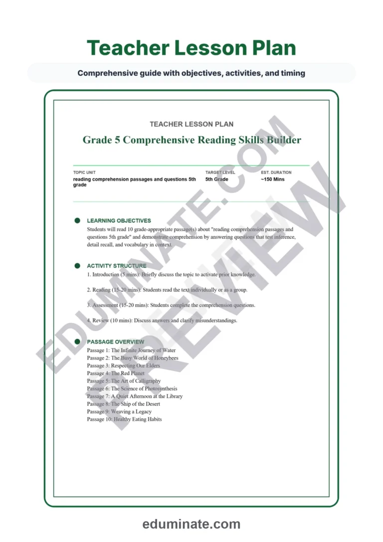 Fifth Grade Reading Comprehension Passages and Questions Advanced Reader Pack sample page 2