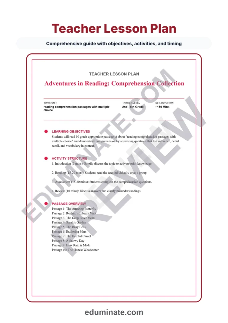 Multiple Choice Reading Comprehension Passages Elementary Literacy Activities sample page 2