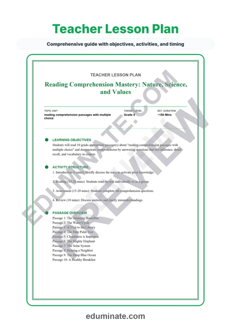 Fourth Grade Reading Comprehension Multiple Choice Passages Practice Pack sample page 2