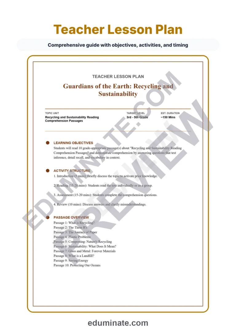 Recycling Reading Comprehension Passages and Sustainability Worksheets Set sample page 2