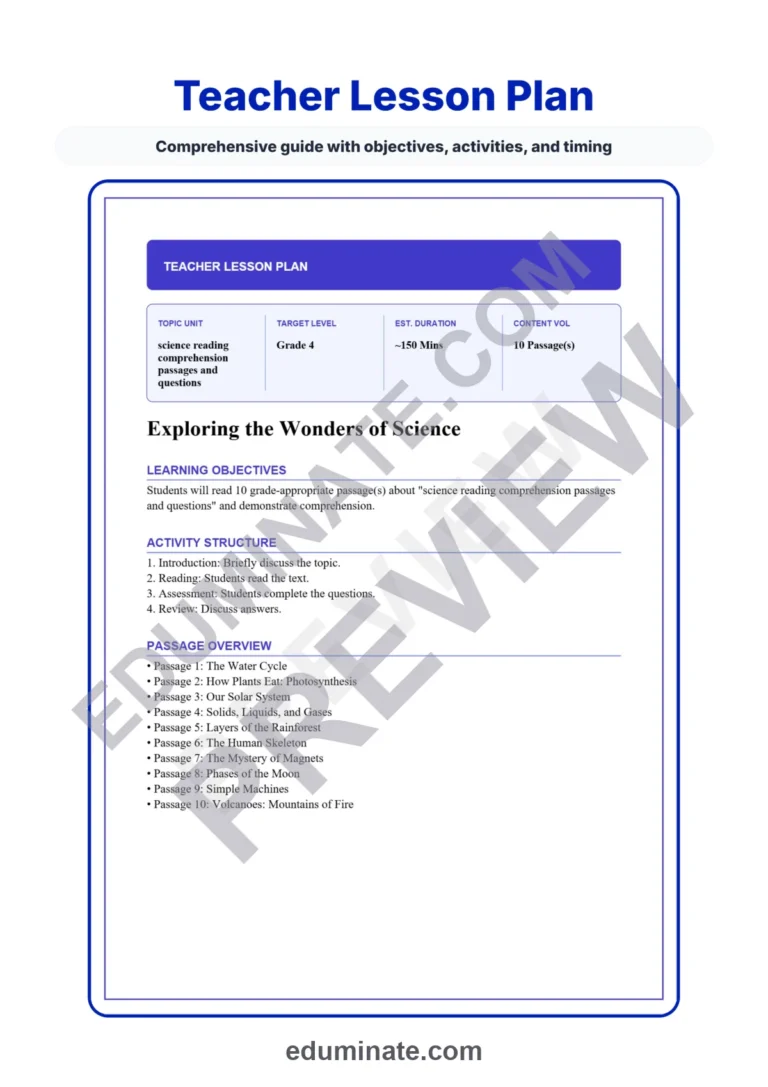 Fourth Grade Science Reading Comprehension Passages Elementary Science Unit sample page 2