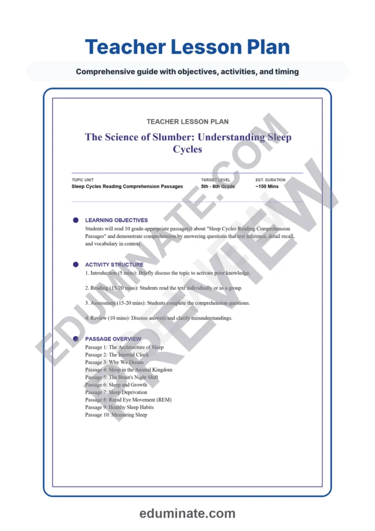 Sleep Cycles Reading Comprehension Passages and Science Worksheets Resource sample page 2