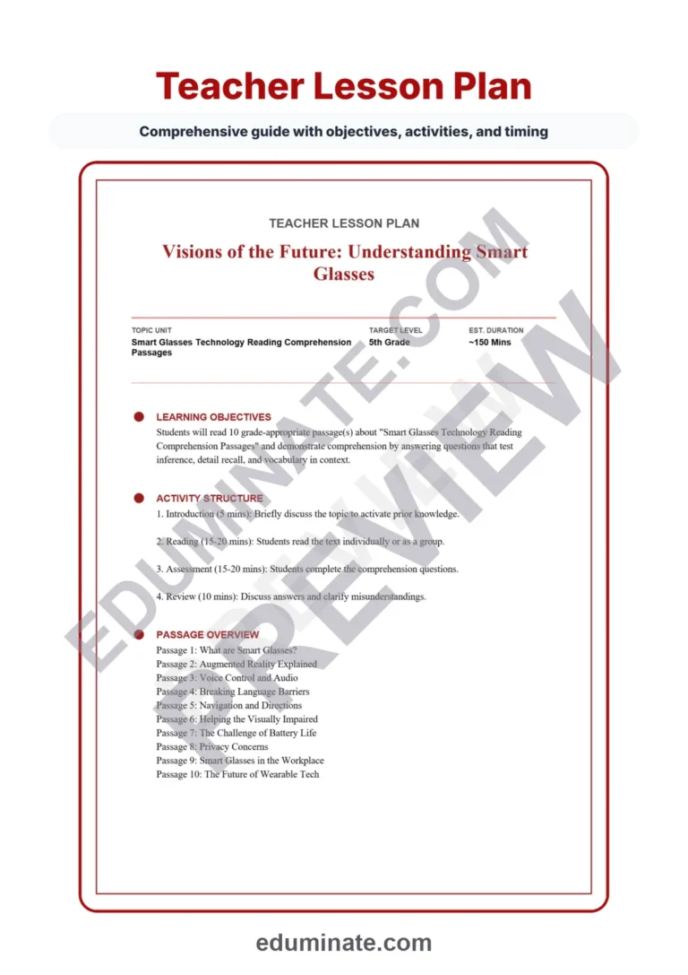 Smart Glasses Reading Comprehension Passages and Technology Worksheets Set sample page 2