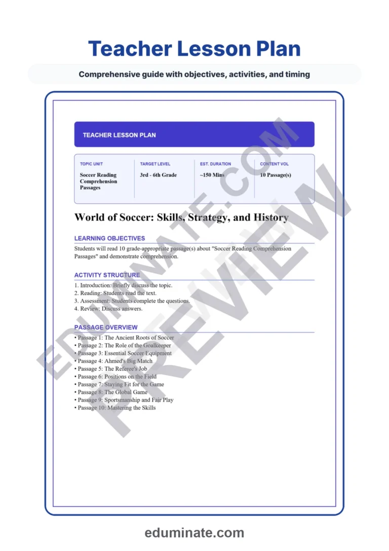 World of Soccer Reading Comprehension Passages and Sports Activities Pack sample page 2