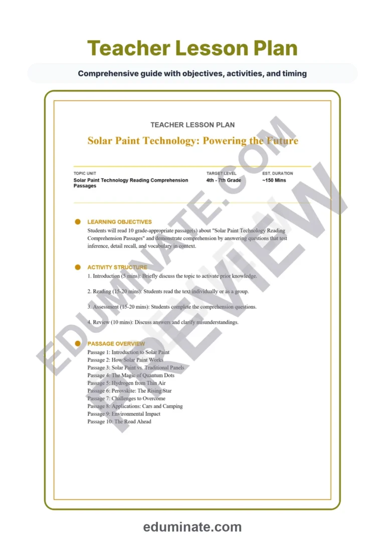 Solar Energy Worksheets – Solar Paint Reading Passages, Questions and Answer Key sample page 2