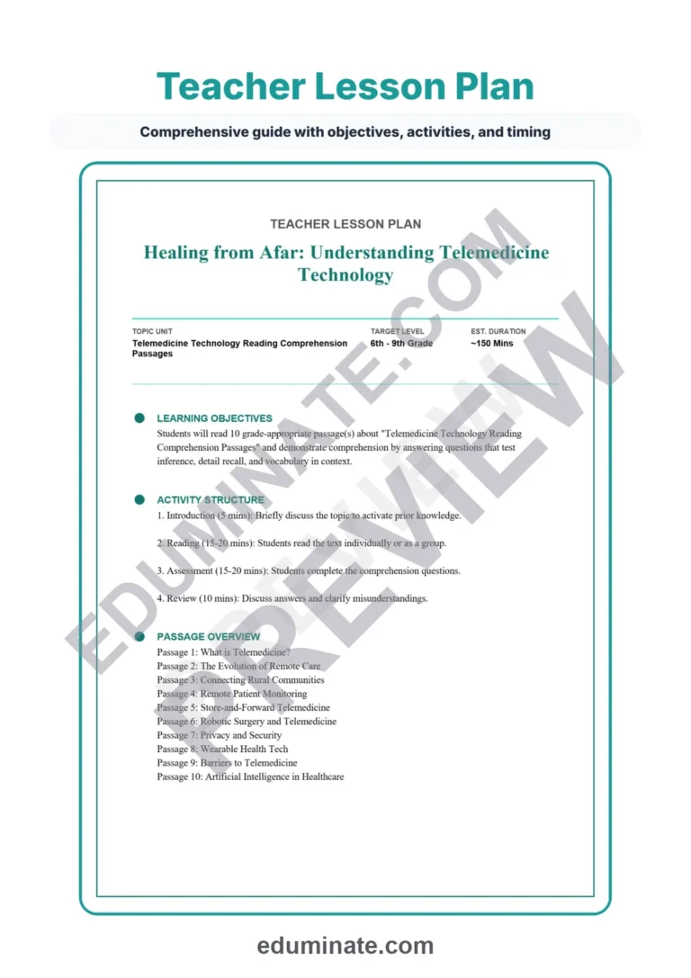 Telemedicine Reading Comprehension Passages and Digital Healthcare Worksheets sample page 2