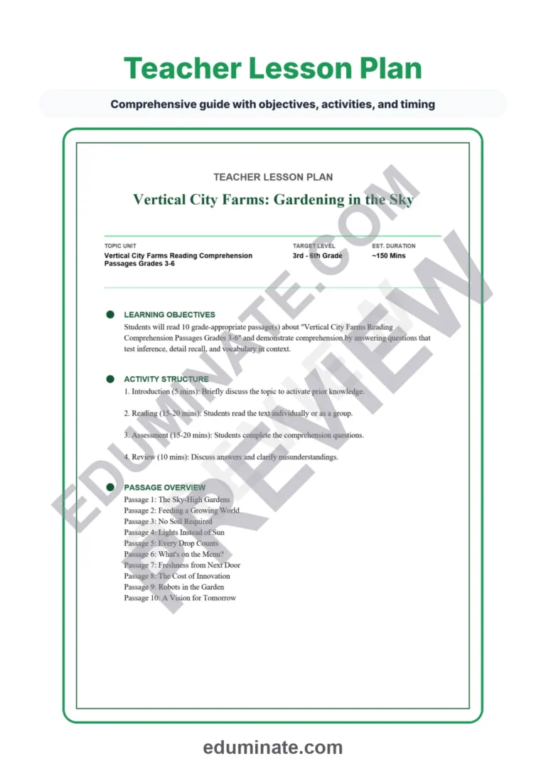 Vertical City Farms Reading Comprehension Passages and Urban Farming Activities sample page 2