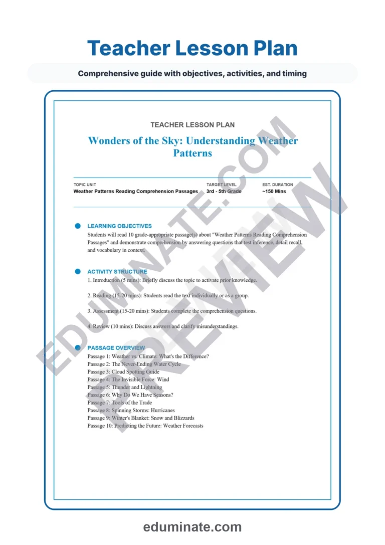 Weather Patterns Reading Comprehension Passages and Atmospheric Science Drills sample page 2
