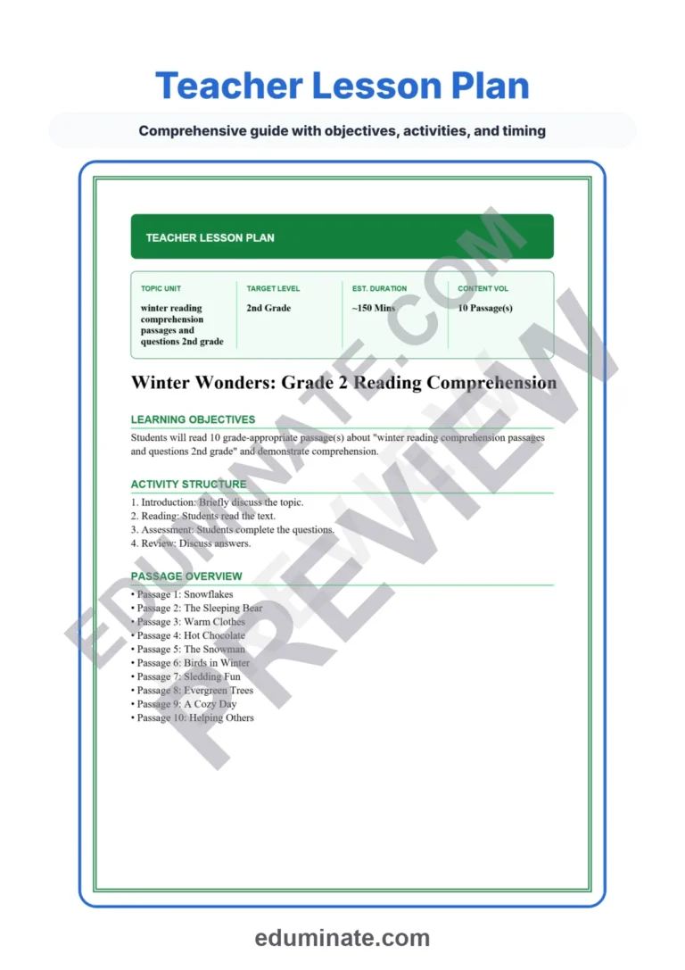 Second Grade Winter Reading Comprehension Passages Elementary Literacy Pack sample page 2