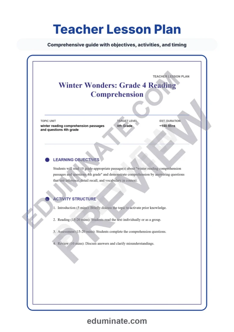 Fourth Grade Winter Reading Comprehension Activities Seasonal Literacy Unit sample page 2