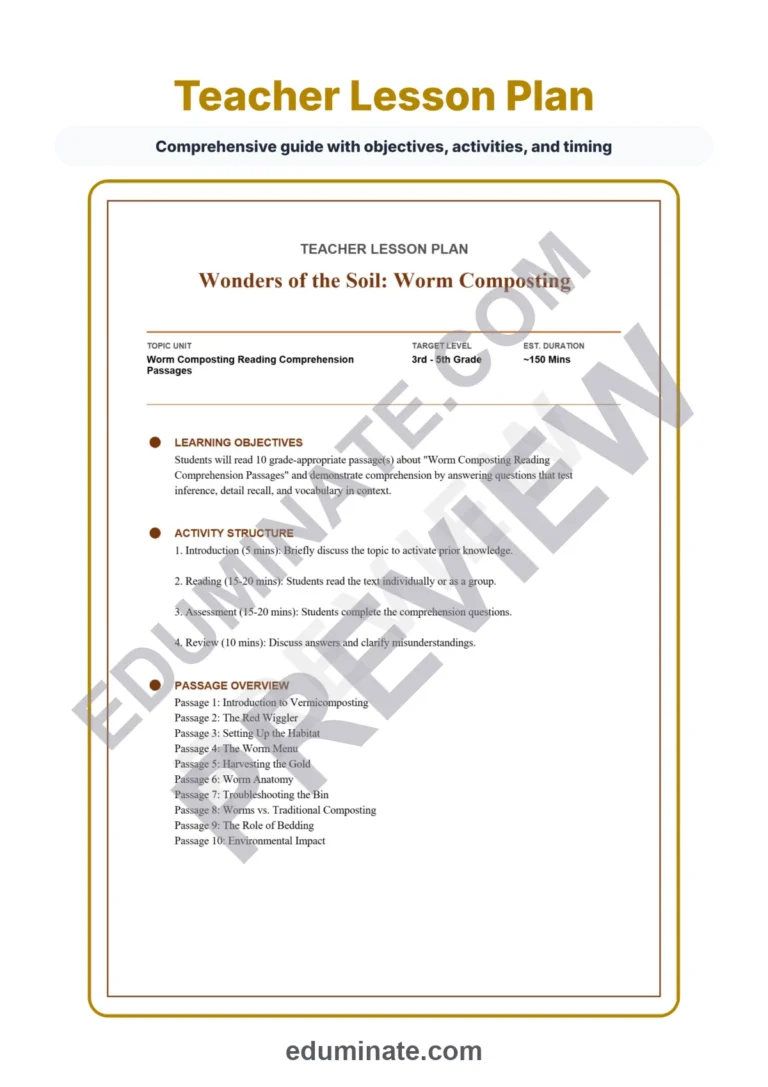 Worm Composting Reading Comprehension Passages and Soil Science Worksheets sample page 2