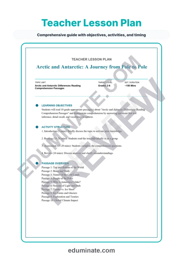 Arctic and Antarctic Differences Reading Comprehension Passages Grades 2-6 sample page 2