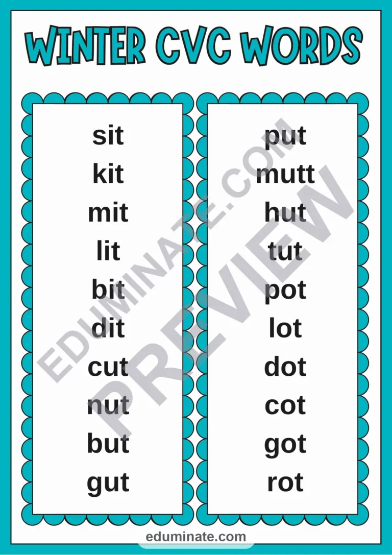 CVC Word Lists: Winter Phonics Worksheets for Pre-K and Kindergarten – 6 Pages sample page 2