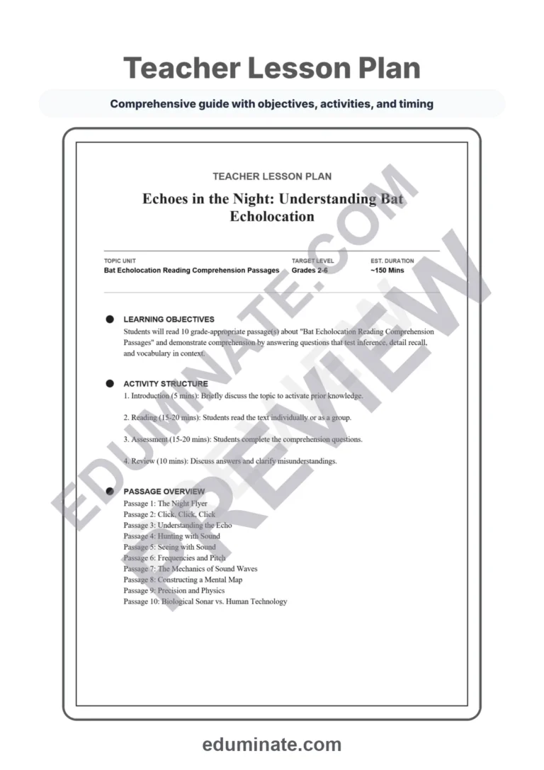 Bat Reading Comprehension Passages and Worksheets with Answer Keys, Grades 2-6 sample page 2