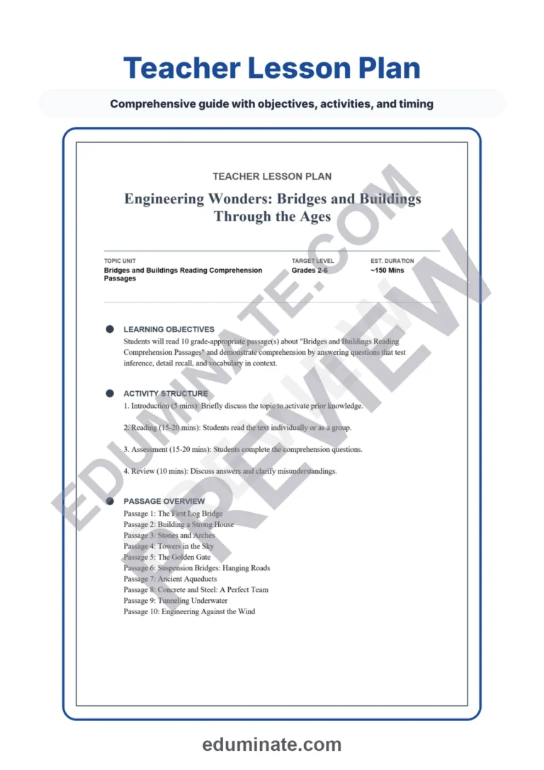 Bridges and Buildings Reading Comprehension Passages Worksheets Grades 2-6 Pages sample page 2