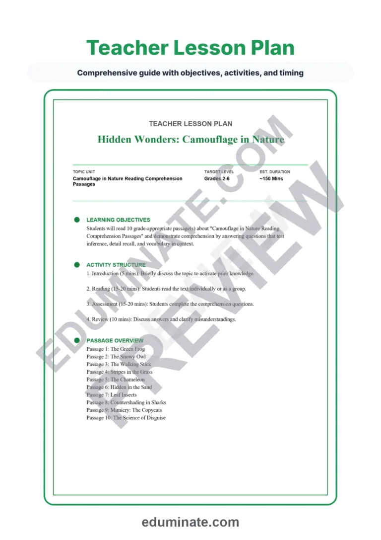Camouflage in Nature Reading Comprehension Passages and Questions Grades 2-6 sample page 2