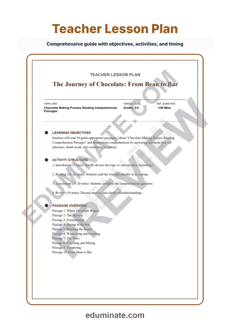 Chocolate Making Process Reading Comprehension Passages and Questions Gr 2-6 sample page 2