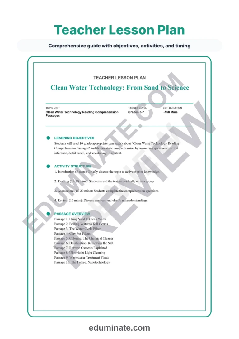 Clean Water Technology Reading Comprehension Passages and Questions Gr 3-7 sample page 2