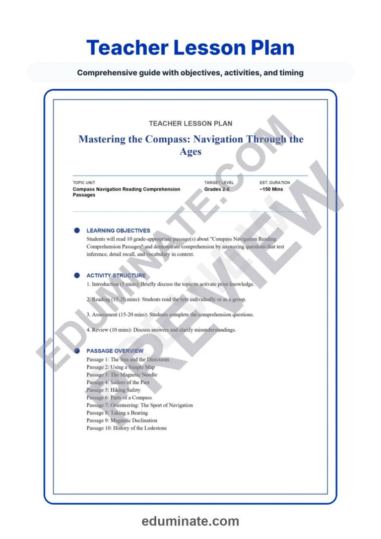 Compass Navigation Reading Comprehension Passages and Questions Grades 2-6 sample page 2