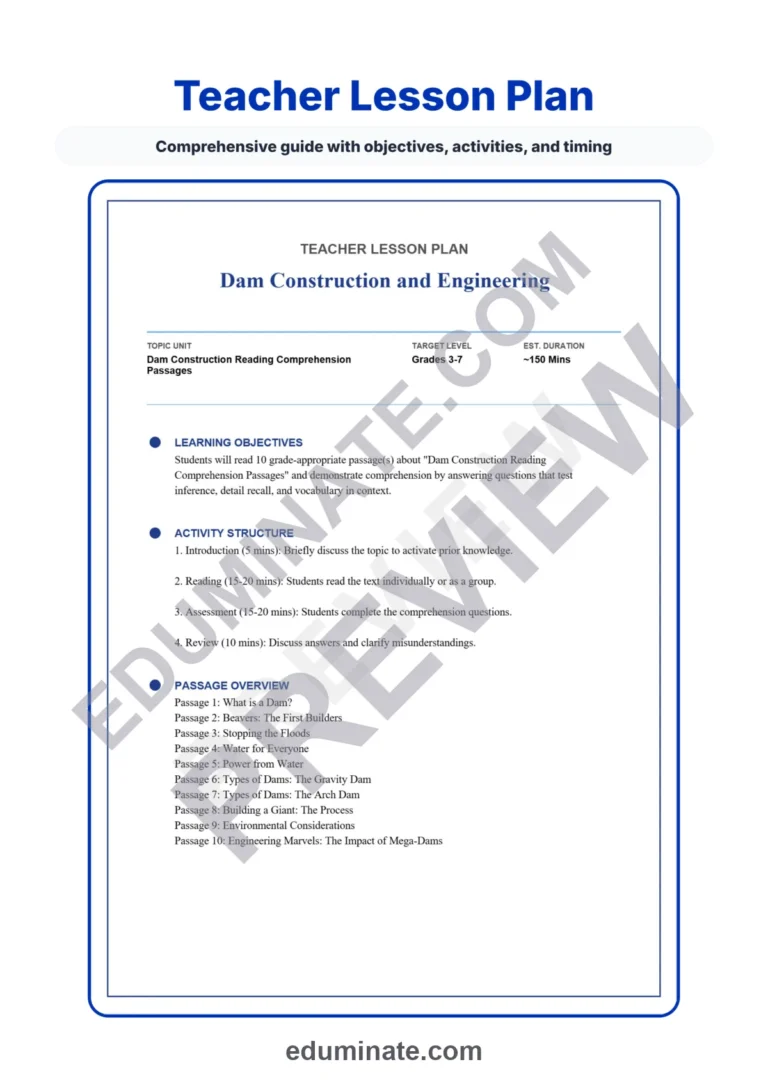 Dam Construction Reading Comprehension Passages and Questions for Grades 3-7 sample page 2