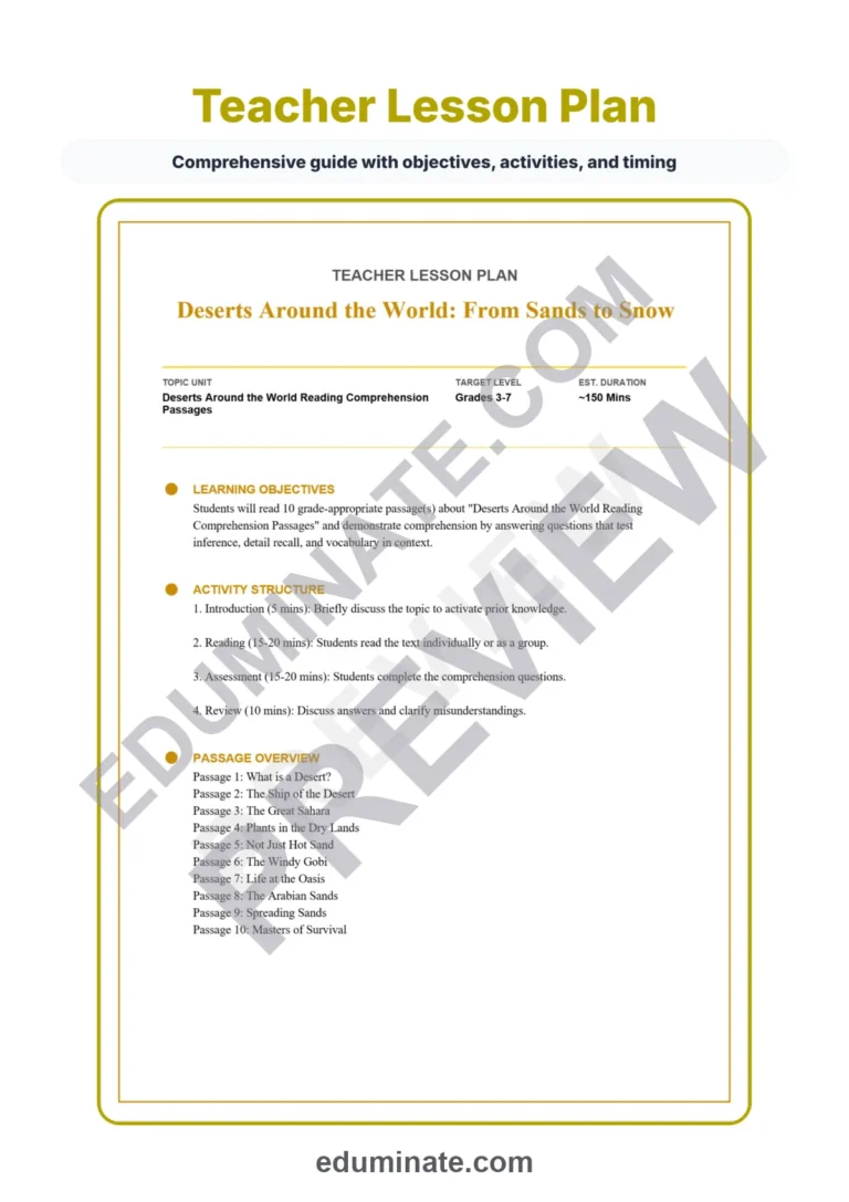 Deserts Around the World Reading Comprehension Passages and Questions Gr 3-7 sample page 2