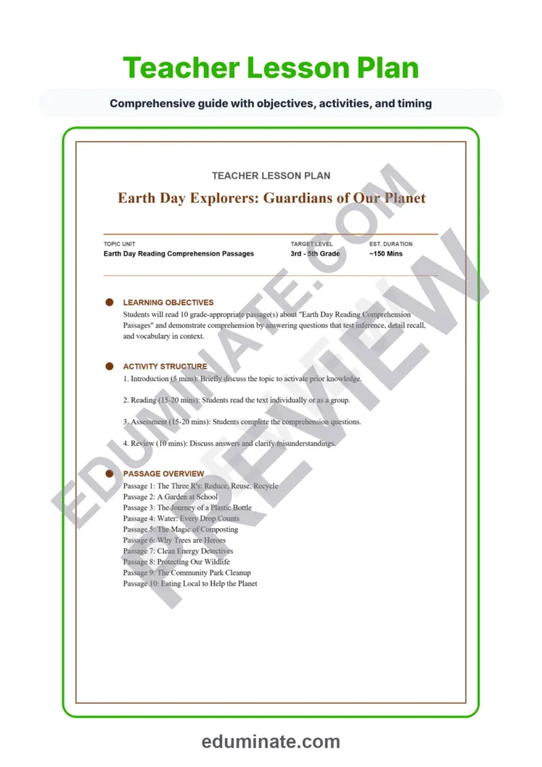 Earth Day Reading Comprehension Passages and Questions Pack for Grades 3-5 sample page 2