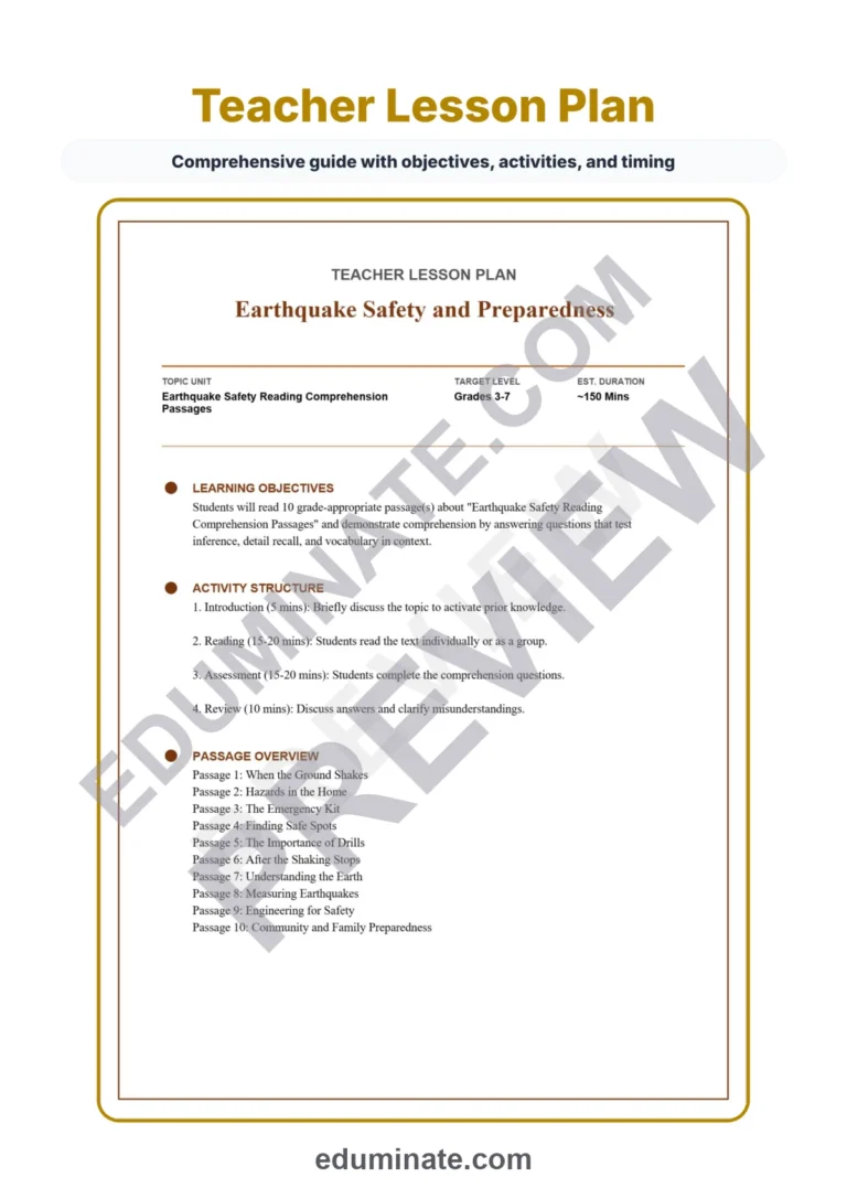 Earthquake Safety Reading Comprehension Passages and Questions for Grades 3-7 sample page 2