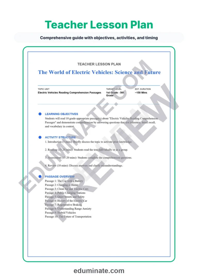 Electric Vehicles Reading Comprehension Passages 1-5 and Questions Worksheets sample page 2