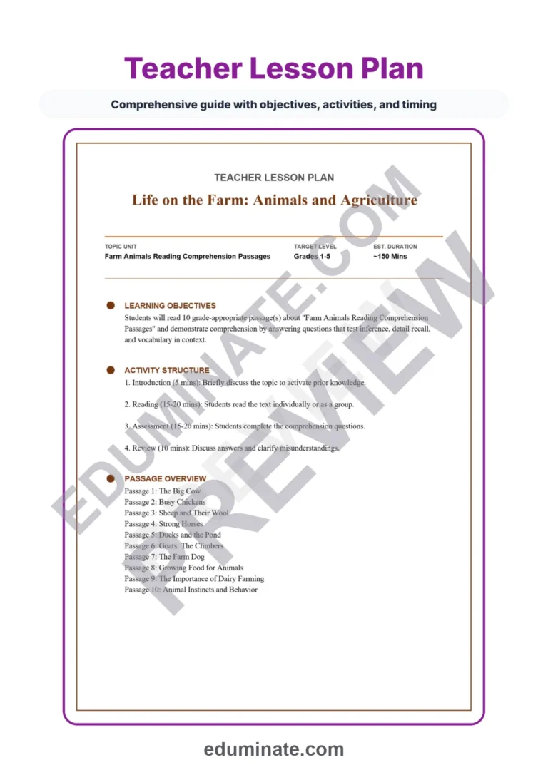 Farm Animals Reading Comprehension Passages and Questions for Grades 1 to 5 sample page 2