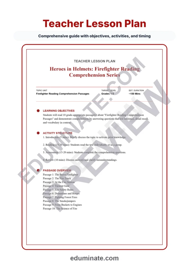Firefighter Reading Comprehension Passages and Questions for Grades 1 to 5 sample page 2