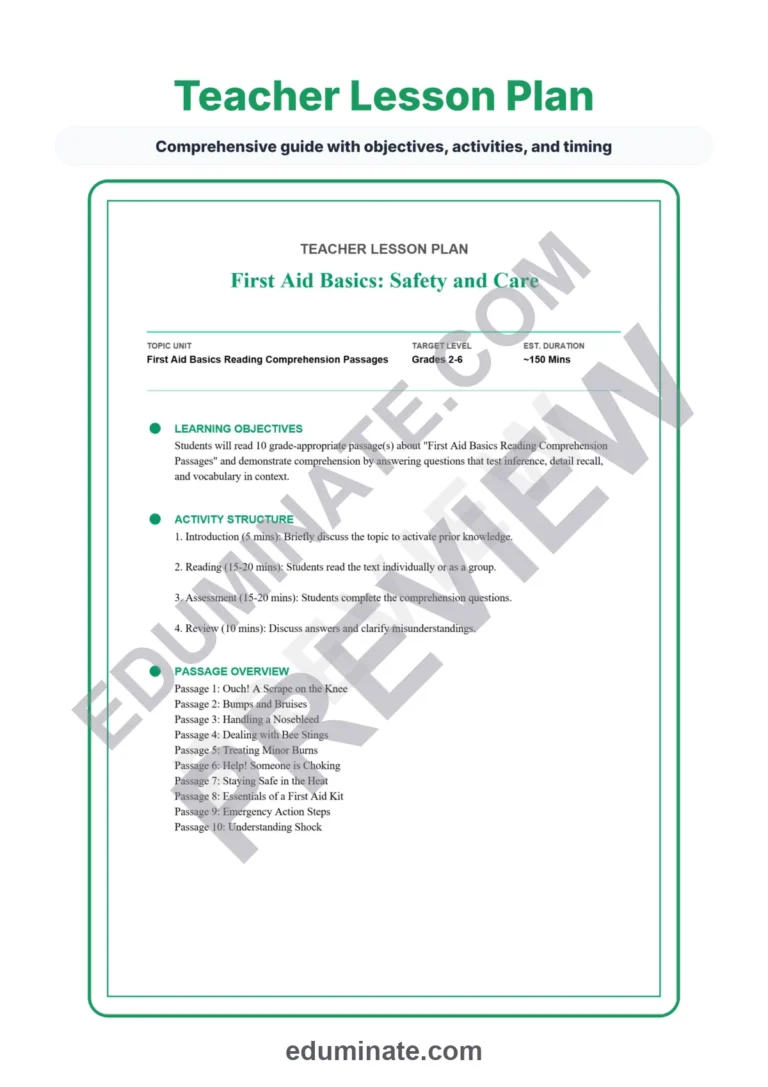 First Aid Basics Reading Comprehension Passages and Questions for Grades 2-6 sample page 2