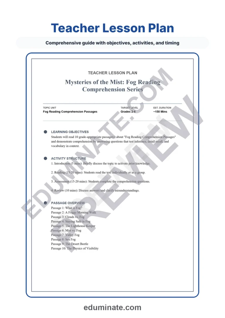 Mysteries of the Mist Fog Reading Comprehension Passages and Questions 2-6 sample page 2