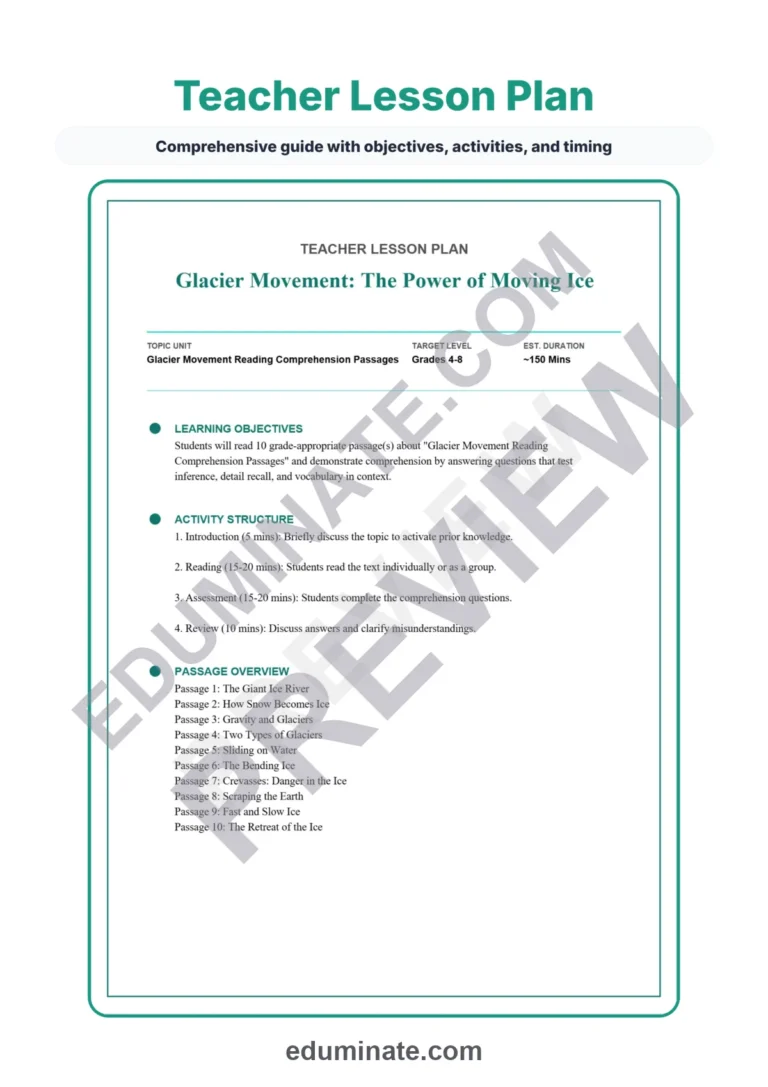 Glacier Movement Reading Comprehension Passages and Questions for Grades 4-8 sample page 2