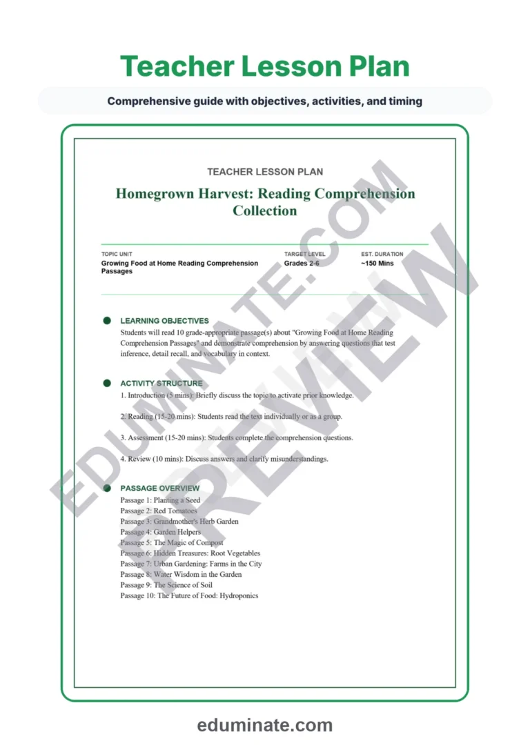 Homegrown Harvest Growing Food at Home Reading Comprehension Passages 2-6 sample page 2