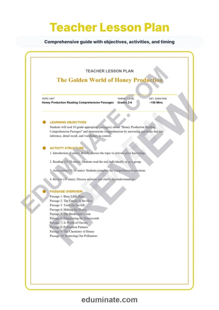 Honey Production Reading Comprehension Passages and Questions for Grades 2-6 sample page 2