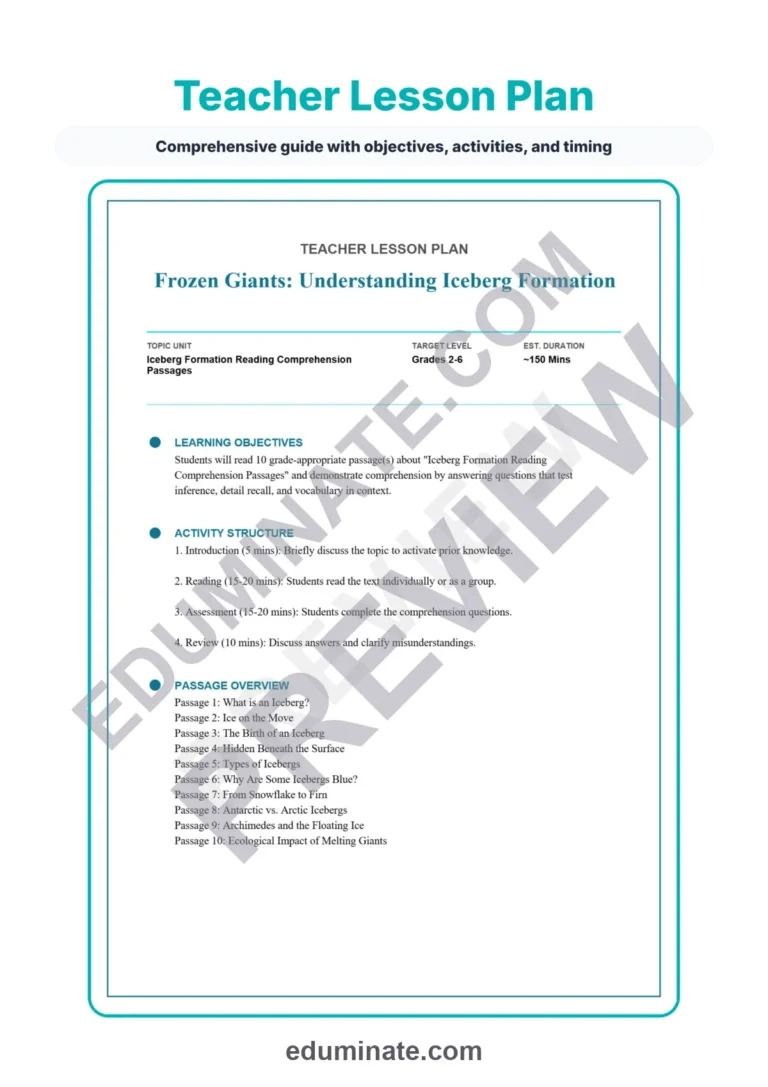 Iceberg Formation Reading Comprehension Passages and Questions for Grades 2-6 sample page 2