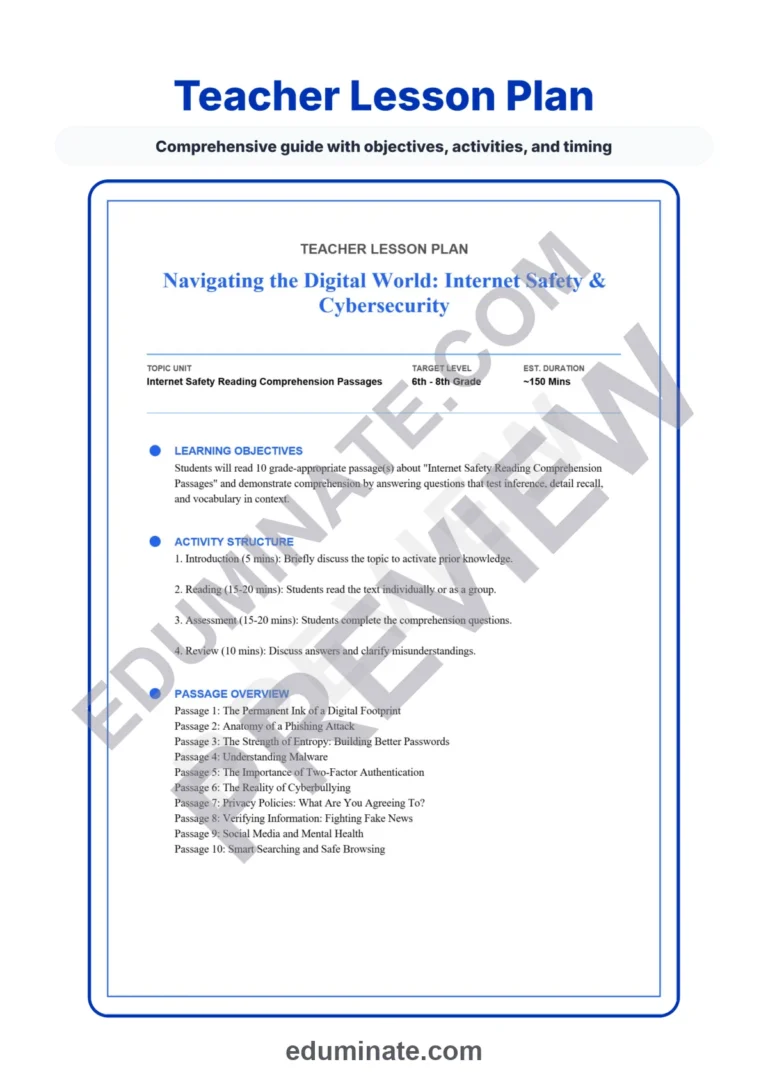 Internet Safety Reading Comprehension Passages and Questions for Grades 6-8 sample page 2