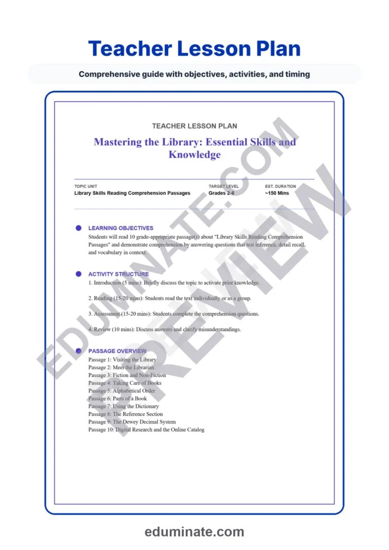 Library Skills Reading Comprehension Passages and Questions for Grades 2-6 sample page 2