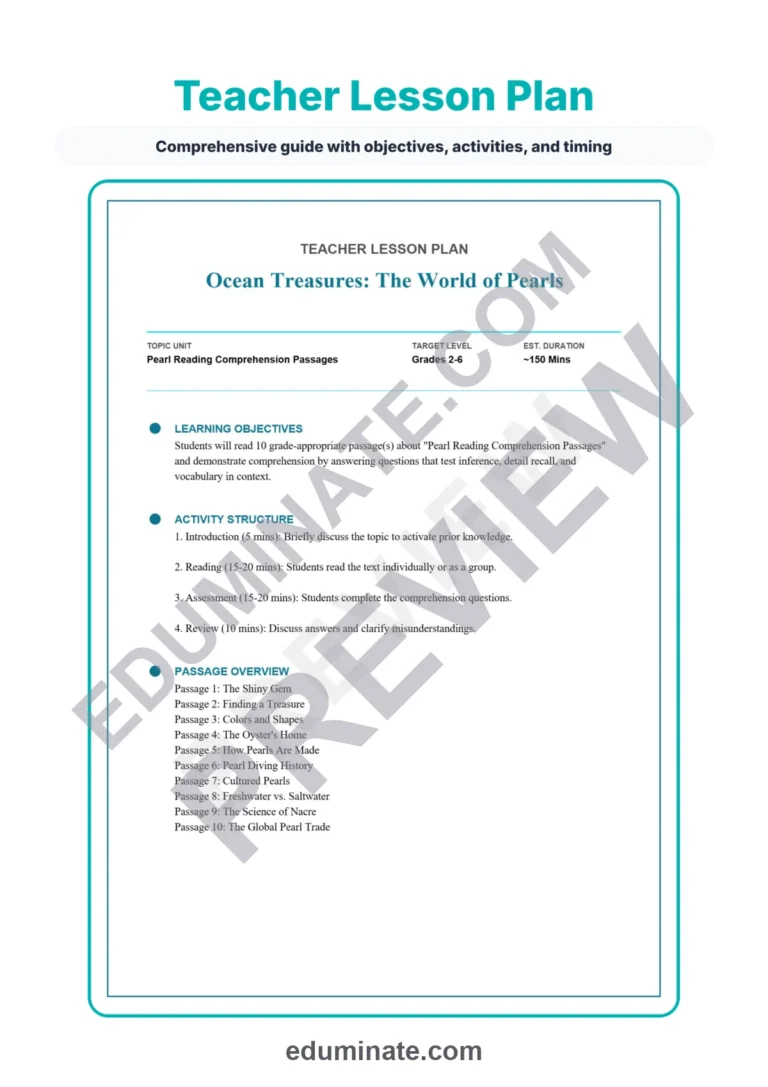 Pearl Reading Comprehension Passages Science Worksheets for 2nd to 6th Grade sample page 2