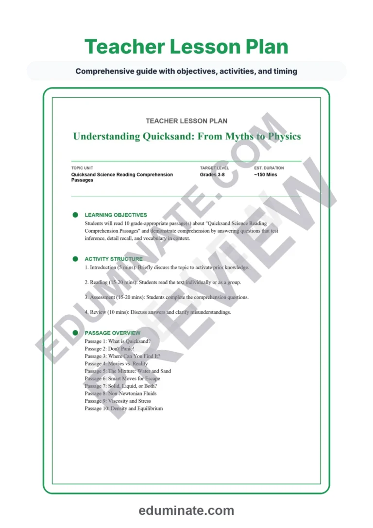 Quicksand Science Reading Comprehension Passages STEM Worksheets 3rd 8th Grade sample page 2
