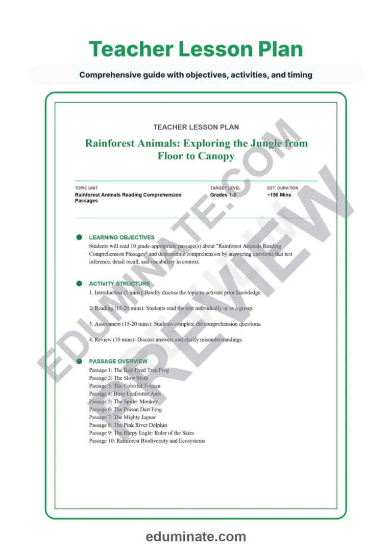 Rainforest Animals Reading Comprehension Passages Jungle Worksheets 1st 5th sample page 2